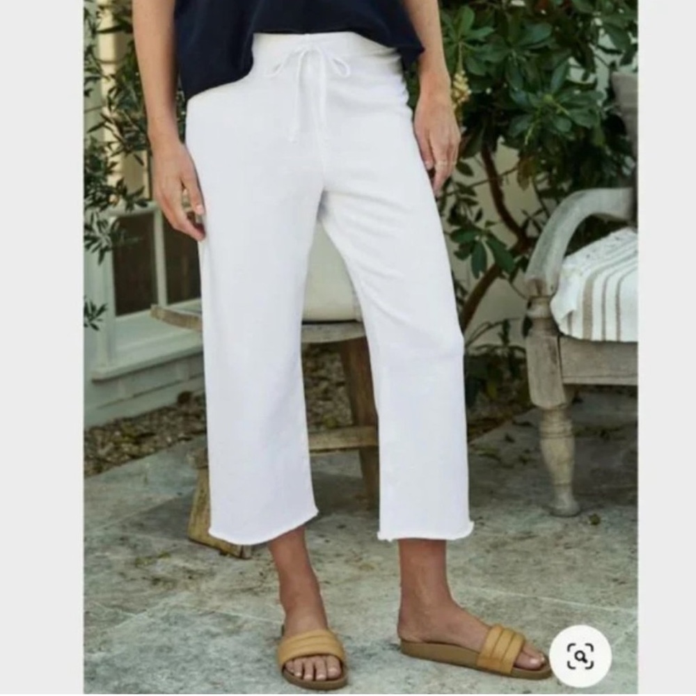 Frank & Eileen CATHERINE Triple Fleece Wide Leg Crop Sweatpants Size: S WHITE